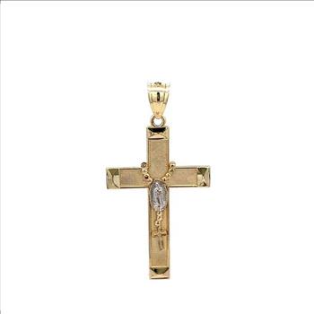 14K Two Tone Gold Religious Cross Pendant