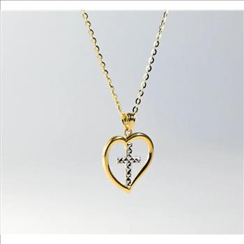 14K Two Tone Gold Heart Pendant with Cross Pendant