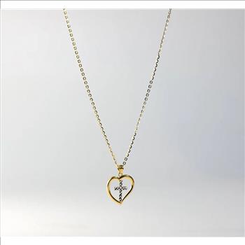 14K Two Tone Gold Heart Pendant with Cross Pendant