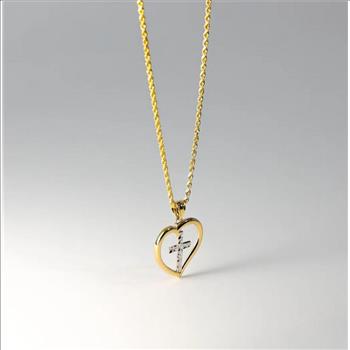 14K Two Tone Gold Heart Pendant with Cross Pendant