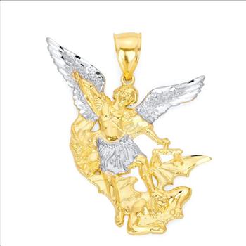 14K Two Tone Gold Saint Michael Pendant