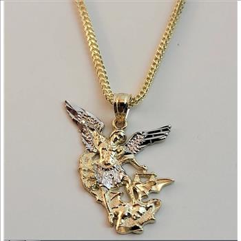 14K Two Tone Gold Saint Michael Pendant
