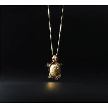 14K Tri Color Yellow Rose White Gold Twin Turtle Pendant - 22mm x 20mm