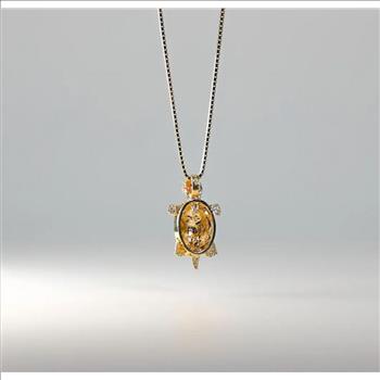 14K Tri Color Yellow Rose White Gold Twin Turtle Pendant - 22mm x 20mm