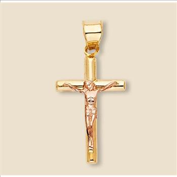 14K Two Tone Yellow and Rose Gold Crucifix Pendant - Suitable for Men & Women - 19 mm X 12 mm