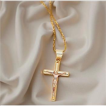 14K Two Tone Yellow and Rose Gold Crucifix Pendant - Suitable for Men & Women - 19 mm X 12 mm