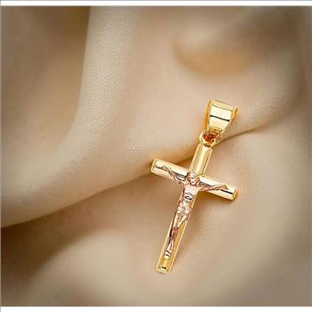 14K Two Tone Yellow and Rose Gold Crucifix Pendant - Suitable for Men & Women - 19 mm X 12 mm