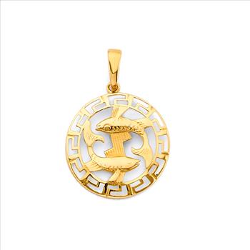 14k Yellow Gold Round Pisces Zodiac Sign Horoscope Constellation Pendant