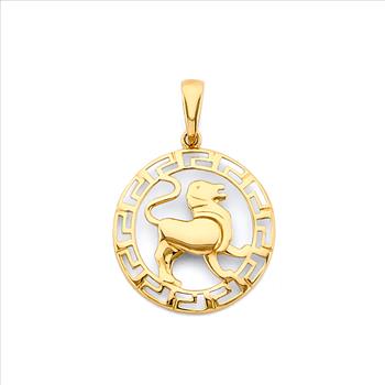 14k Yellow Gold Round Leo Zodiac Sign Horoscope Constellation Pendant