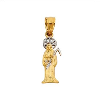 14K Two Tone Gold Santa Muerte Small Pendant