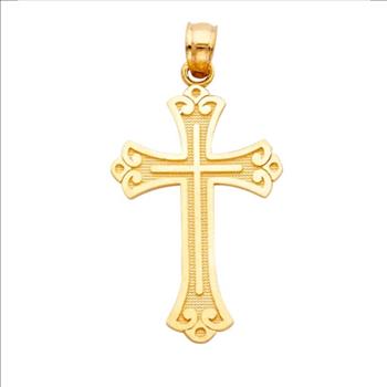 14K Yellow Gold Budded Cross Pendant