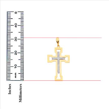 14K Two Tone Gold  Religious Cross Pendant - 31 mm X 21 mm