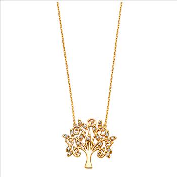 14K Yellow Gold Cubic zirconia  Magic Tree Necklace - 17+1