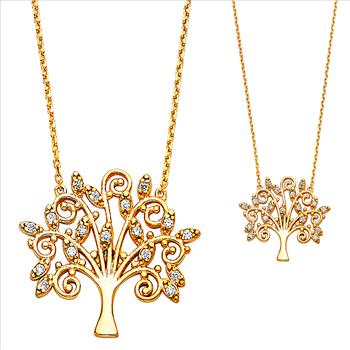 14K Yellow Gold Cubic zirconia  Magic Tree Necklace - 17+1