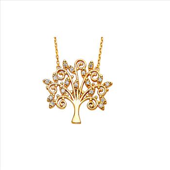 14K Yellow Gold Cubic zirconia  Magic Tree Necklace - 17+1