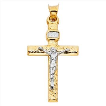 14K Two Tone Gold Mashed Crucufix