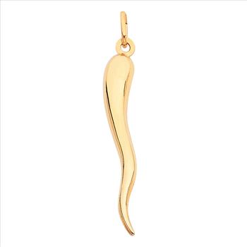 14K Yellow Gold Cornicello Italian Horn Pendant - 45 mm X 08 mm