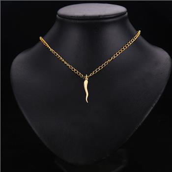 14K Yellow Gold Cornicello Italian Horn Pendant - 45 mm X 08 mm