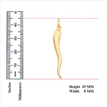 14K Yellow Gold Cornicello Italian Horn Pendant - 45 mm X 08 mm