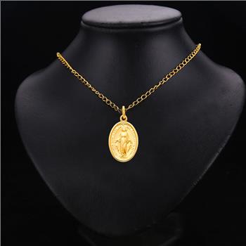 14K Yellow Gold Virgin Mary Medal