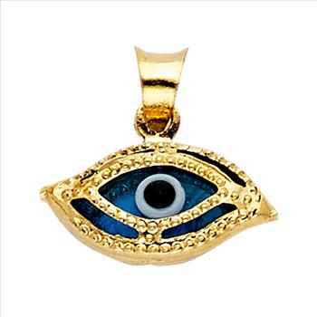 14K Yellow Gold Evil Eye Pendant - 7 mm X 13 mm