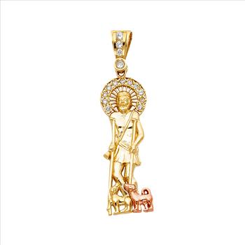 14K  Two Tone Gold Cubic zirconia San Lazaro Pendant