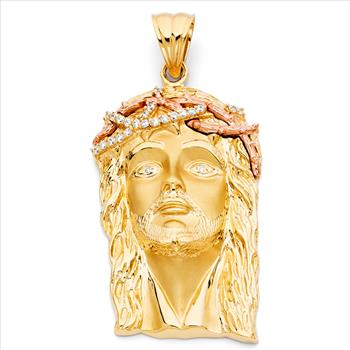 14K  Two Tone Gold Cubic zirconia Jesus Christ Head Pendant