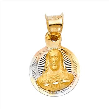 14K Tri Color Gold Jesus Stamp Pendant