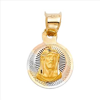 14K Tri Color Gold Jesus Stamp Pendant
