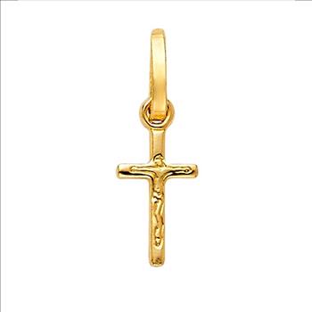 14K Yellow Gold Crucufix Design Tiny Cross Pendant