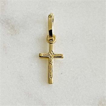 14K Yellow Gold Crucufix Design Tiny Cross Pendant