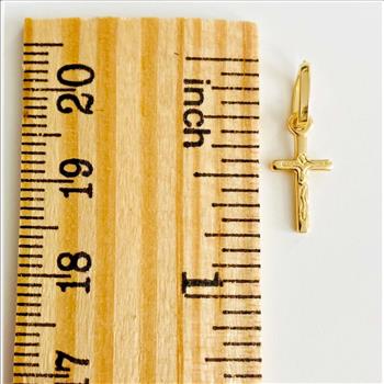 14K Yellow Gold Crucufix Design Tiny Cross Pendant