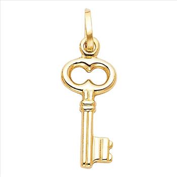 14K Yellow Gold Hollow Key Pendant