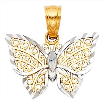 14K Two Tone Gold Butterfly Pendant