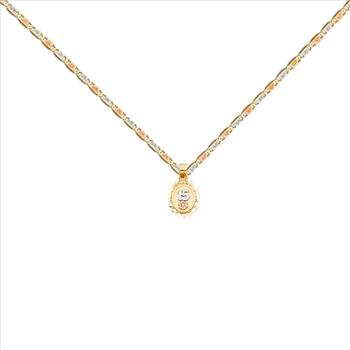 14K Tri Color Gold 15 Years Heart Pendant with 14K Tri Color Gold 1.5mm Valentono Chain - 18 Inch
