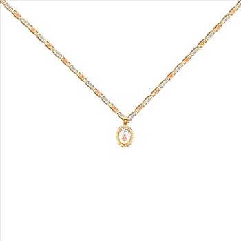 14K Tri Color Gold 15 Years Heart Pendant with 14K Tri Color Gold 1.5mm Valentono Chain -16 Inch