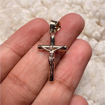 14K Two Tone Gold Crucufix Pendant With Yellow Gold 0.8mm Box Chain - 22 Inch