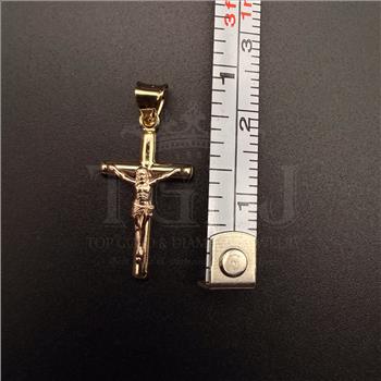 14K Two Tone Gold Crucufix Pendant With Yellow Gold 0.8mm Box Chain - 22 Inch