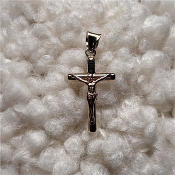 14K Two Tone Gold Crucufix Pendant With Yellow Gold 0.8mm Box Chain - 22 Inch