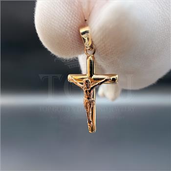 14K Two Tone Gold Crucufix Pendant With Yellow Gold 0.8mm Box Chain - 22 Inch