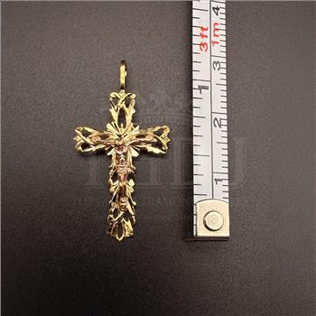 14K Two Tone Gold Fancy Crucufix Pendant With Yellow Gold 2.7mm Cuban Chain - 16 Inch