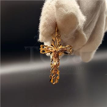 14K Two Tone Gold Fancy Crucufix Pendant With Yellow Gold 2.7mm Cuban Chain - 18 Inch