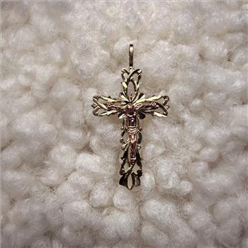 14K Two Tone Gold Crucufix Pendant With Yellow Gold 0.8mm Box Chain - 22 Inch