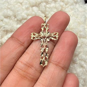 14K Two Tone Gold Crucufix Pendant With Yellow Gold 0.8mm Box Chain - 22 Inch