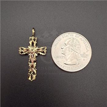 14K Two Tone Gold Fancy Crucufix Pendant With Yellow Gold 2.7mm Cuban Chain - 24 Inch