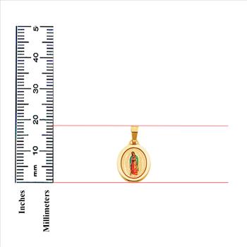14K Yellow Gold Our Lady of Guadalupe Enamel Picture Charm Pendant with 0.9mm Singapore Chain - 20''
