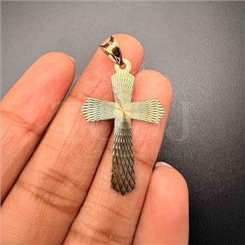 14K Tri Color Gold Religious Cross Stamp Pendant