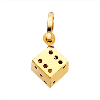 14K Yellow Gold Dice Pendant - 11 mm X 10 mm