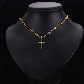 14K Two Tone Cubic zirconia Crucufix Cross Pendant