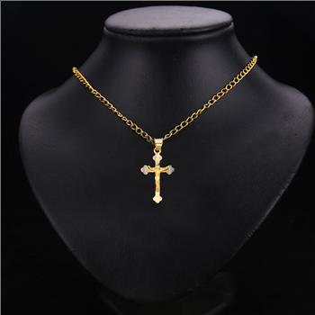 14K Yellow Gold Religious Religious Crucifix Stamp Pendant - 23 mm X 16 mm